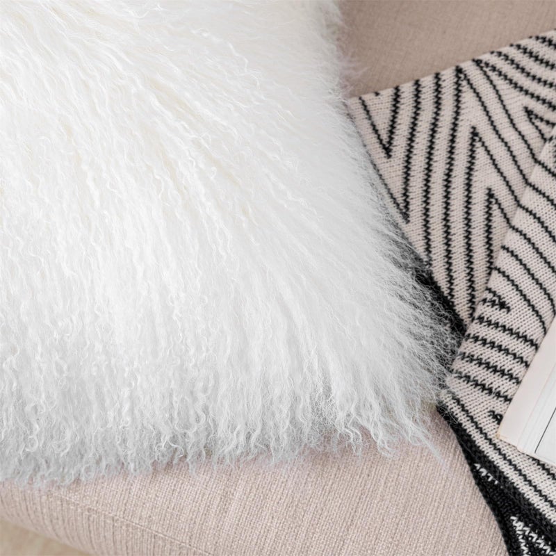 yingda1992 Mongolian Lamb Fur Throw Pillow Cover (16'' x 16'', White) Real Fur Decorative Cushion Cover Pillow Case for Living Room Bedroom - Image 4